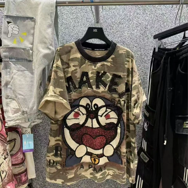 二龙欧货2店【笑脸叮当猫迷彩潮牌T恤】81516