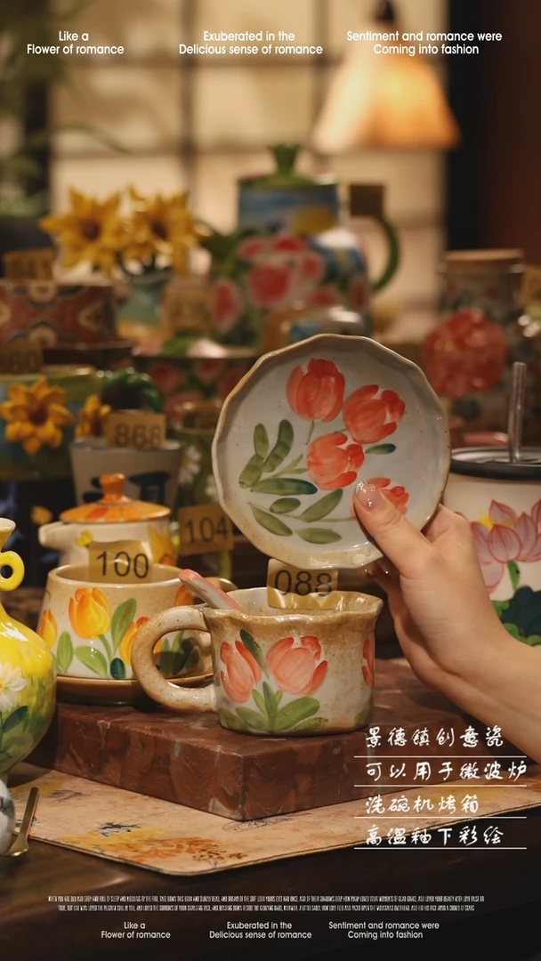 陶瓷088景德镇高温手绘釉下彩设计师款式
