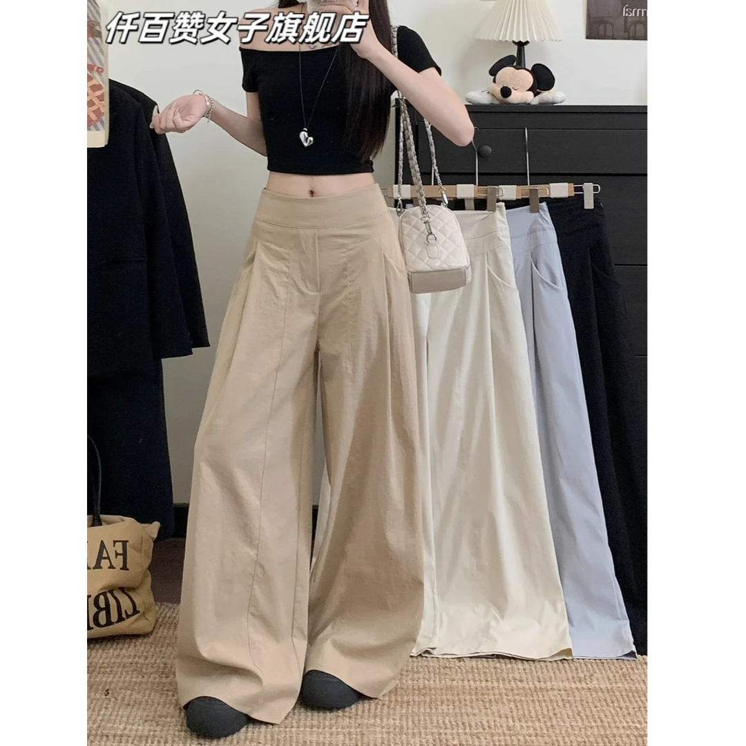 QBZNAHZ日系垂感阔腿裤女2025秋季新款高腰显瘦宽松慵懒风休闲裤