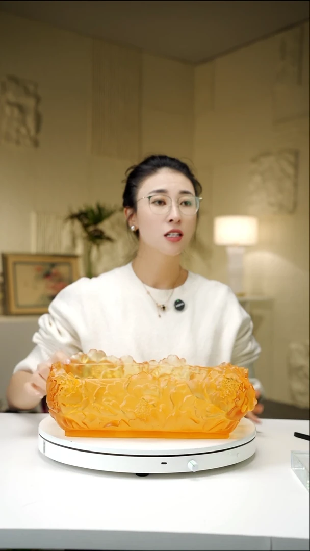 手工艺品琉璃琥珀色设计款古法果盘