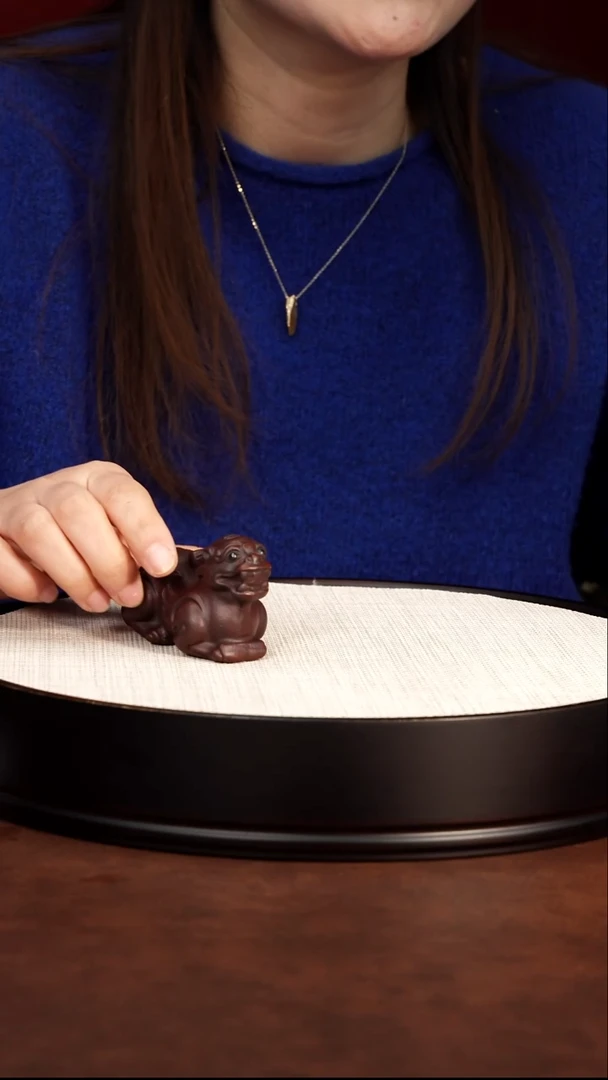 紫砂茶案全手工茶宠 铁血红砂 貔貅7