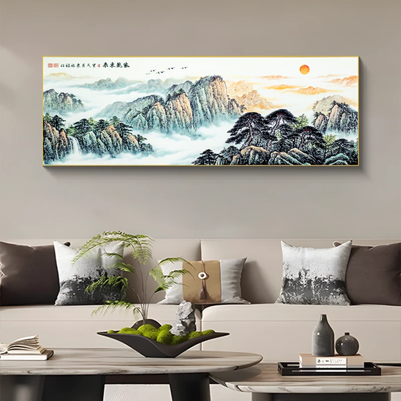 镶钻紫气东来图办公室装饰画风景山水客厅挂画沙发背景东来70200