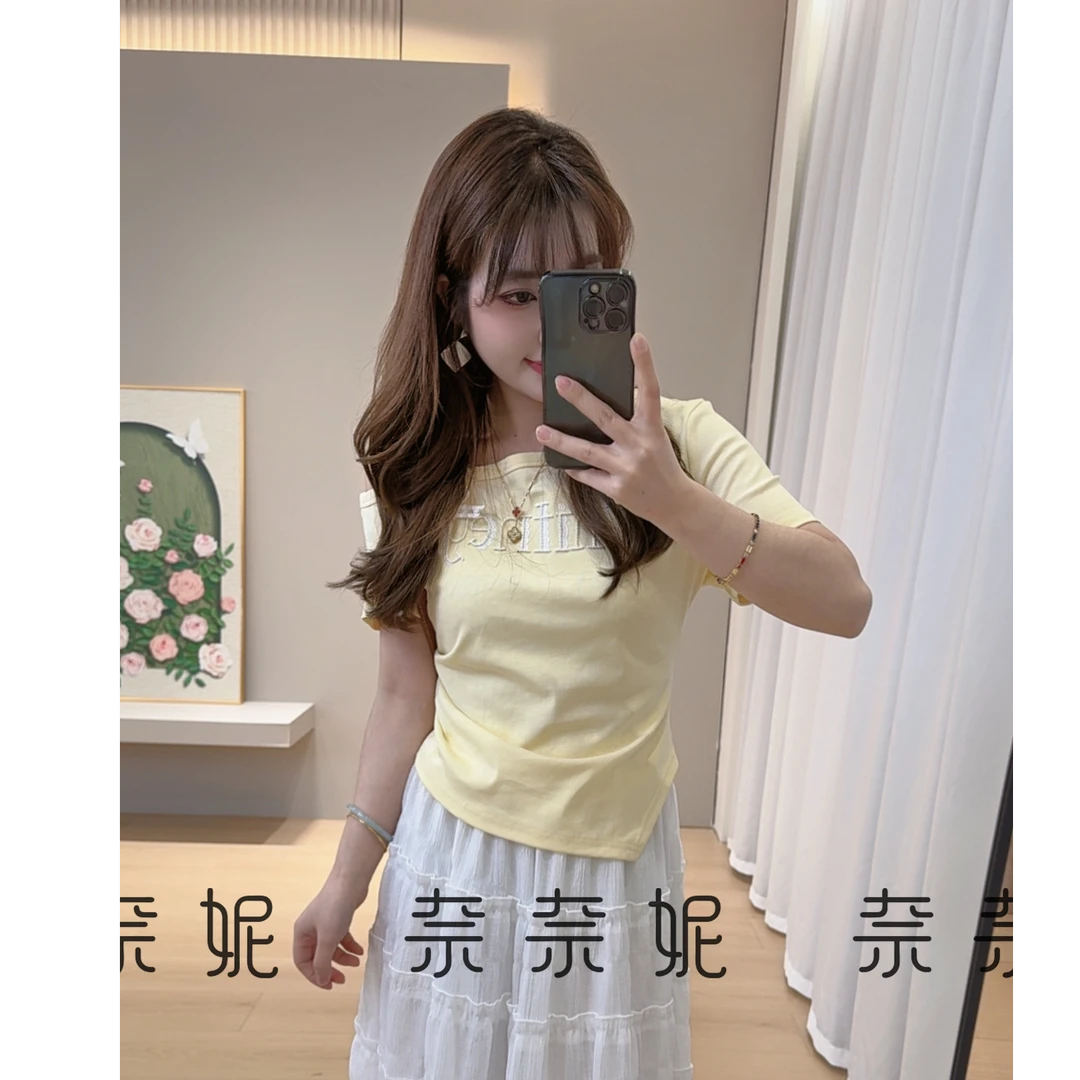 奈奈妮【甜贝奶冻】T恤短袖2025新款夏季设计感显瘦纯欲百搭9539