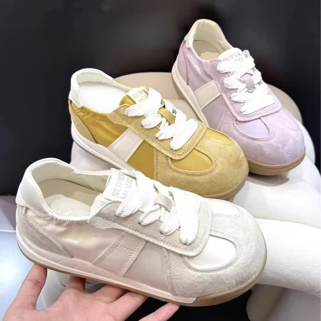 2025春夏新款平底德训鞋女休闲百搭系带透气厚底卡皮巴拉休闲板鞋