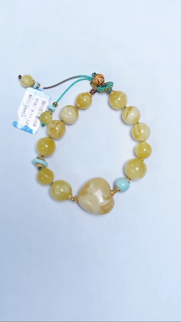 手链蜜蜡未镶嵌金白圆珠爱心手串9-11-12mm