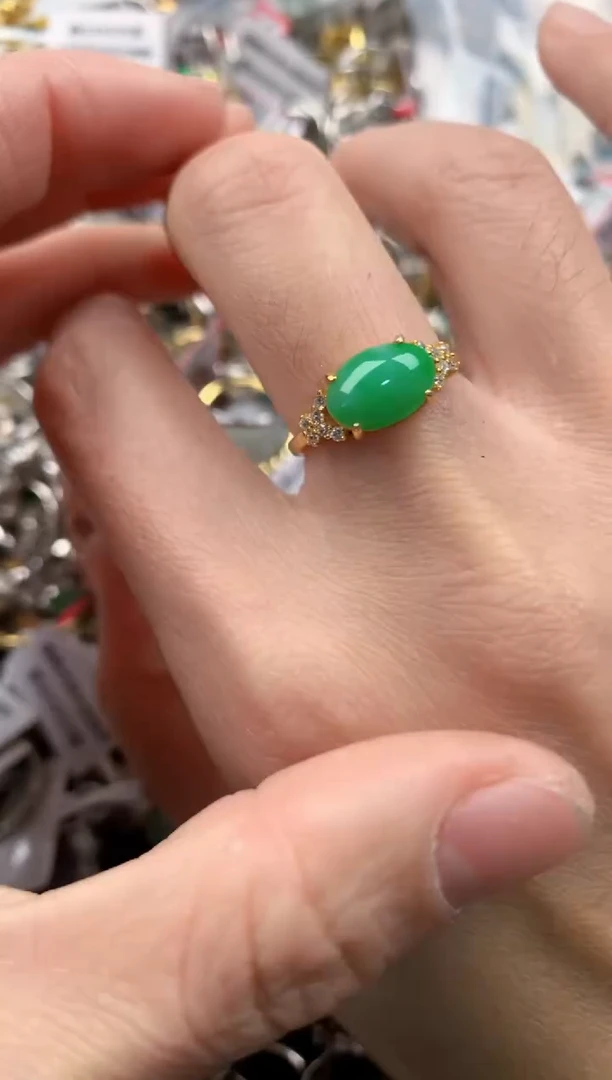 银S925镶嵌戒指翡翠222  10