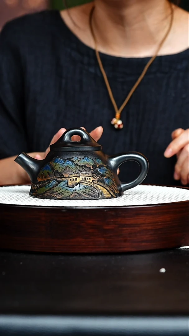 茶壶紫砂宜兴紫砂 霸王石瓢 石黄 梅付春