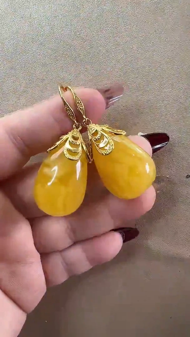 【闪购商品】琥珀耳饰未镶嵌耳环