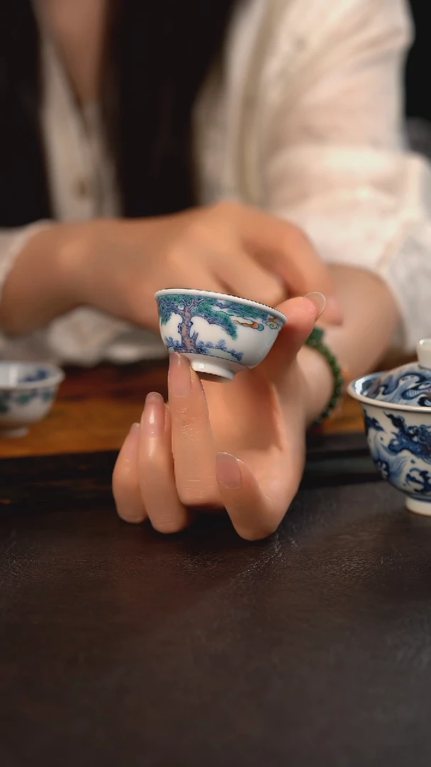 杯云霞珍藏斗彩松风牛眼杯