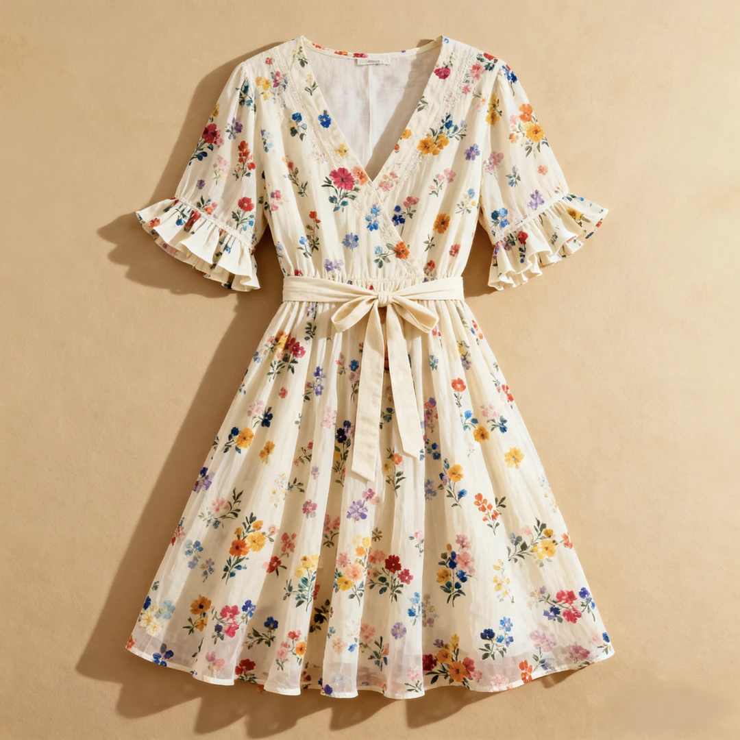 松紧腰套头款夏季休闲风连衣裙洋气夏装中长款碎花