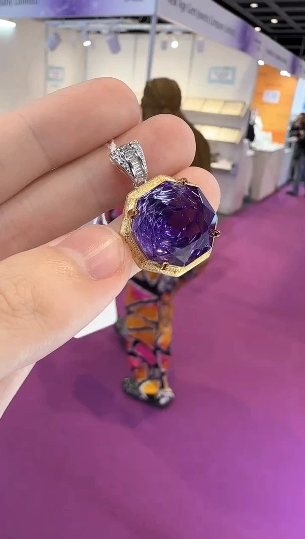 颈饰银S925镶嵌紫晶18mm玫瑰切工吊坠