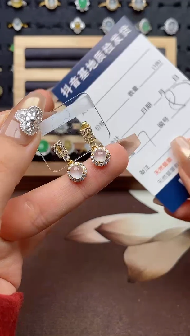 银S925镶嵌翡翠耳饰.