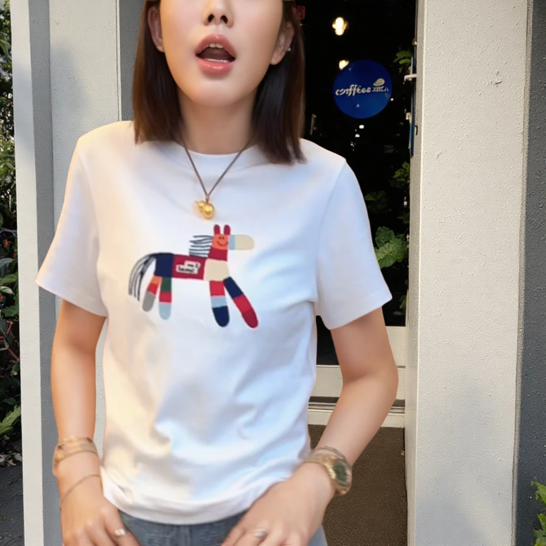 「斑节马T」彩色小马圆领时尚短袖T恤女2025夏季新款设计感潮流上衣