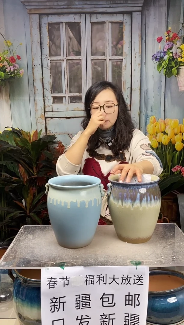 【闪购商品】红陶黄蓝山水双耳2个装