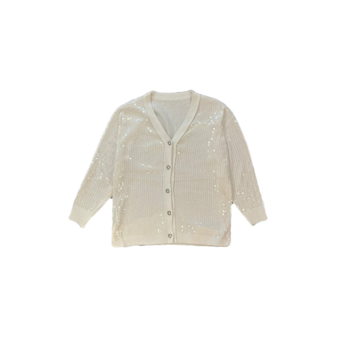 深圳大码女装亮片镂空针织衫长袖开衫上衣（AZ641）