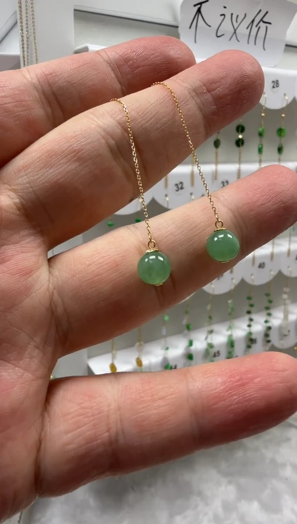18K金镶嵌翡翠耳饰缅甸天然翡翠a货