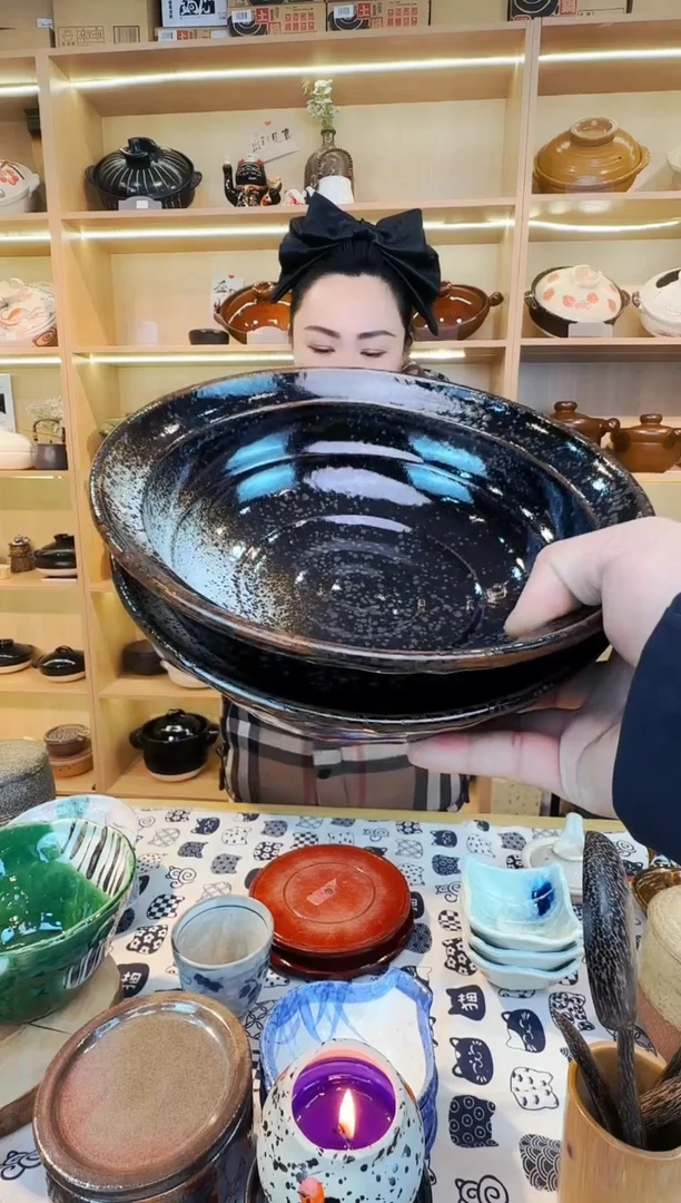 y****n日本进口信乐烧面碗黑釉2只