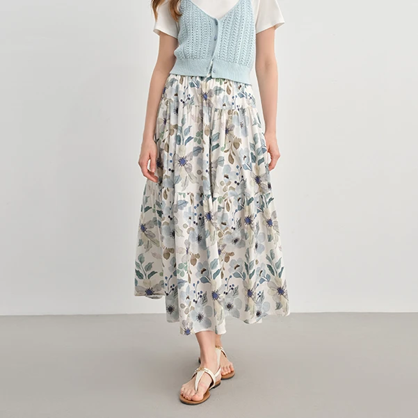 大码女装高腰碎花半身裙微胖mm显瘦拼接A字裙子25DS82576