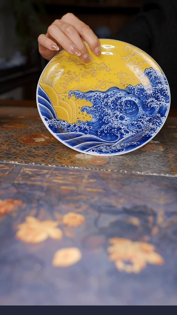 【闪购商品】杯水造 黄釉江崖海水壶承