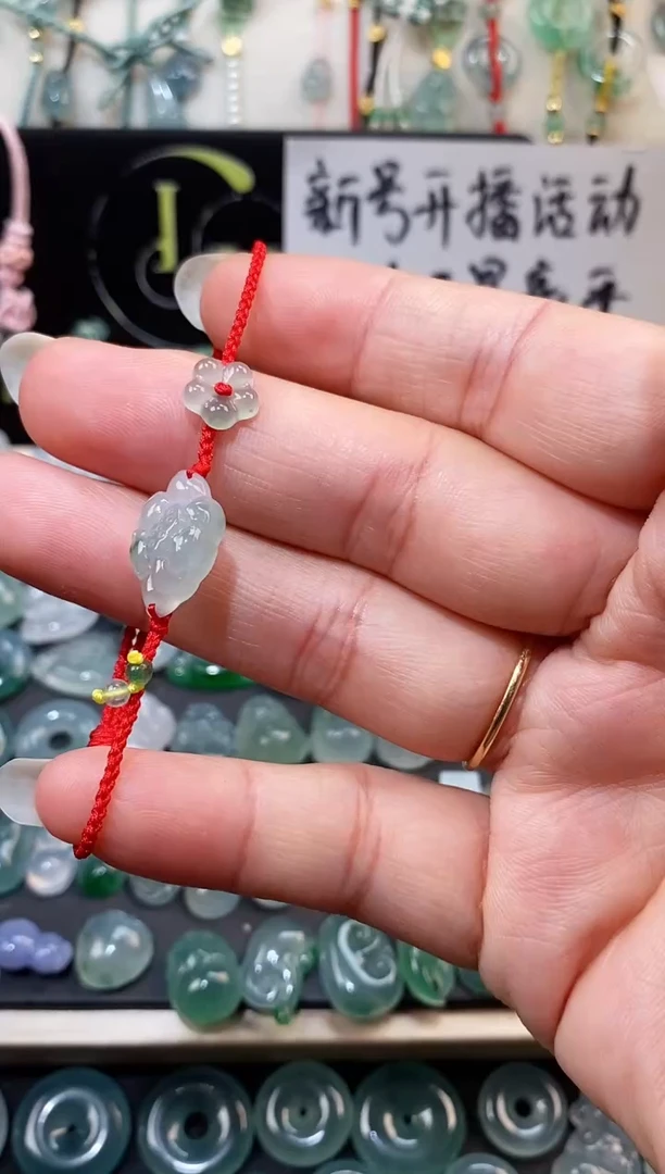 翡翠散珠莲花小花手绳 手围15
