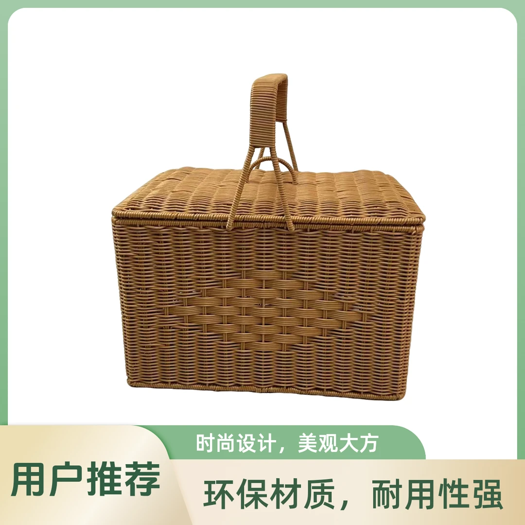 长方形手工箩筐喜事拜神祭祖用手提篮子竹编（内双层拜拜篮）藤编