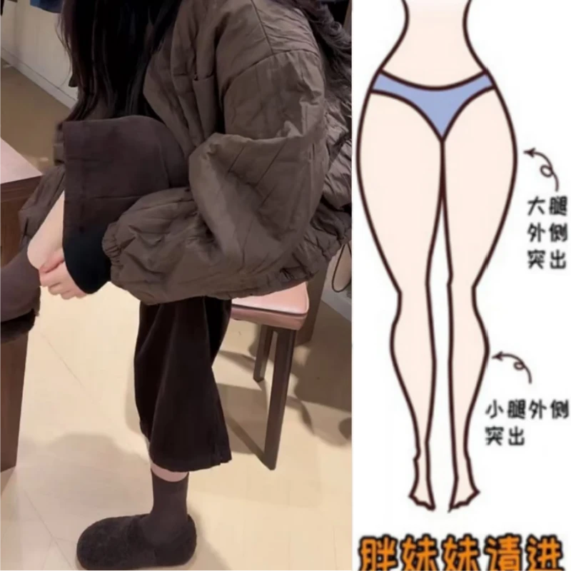 格洛森女秋季新款显瘦高腰时尚宽松百搭直筒灯芯绒阔腿休闲八分裤