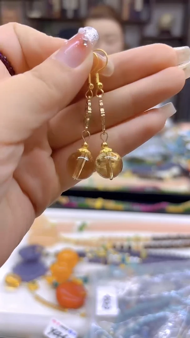 黄晶耳饰14K金镶嵌DIY款E564