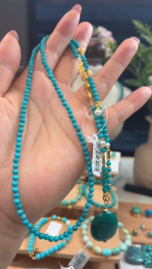 银S925镀金镶嵌绿松石项链1