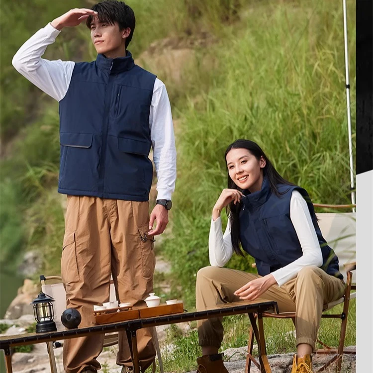 耐磨冬季纯色中性保暖立领棉马甲常规拉链拼接工装风透气668