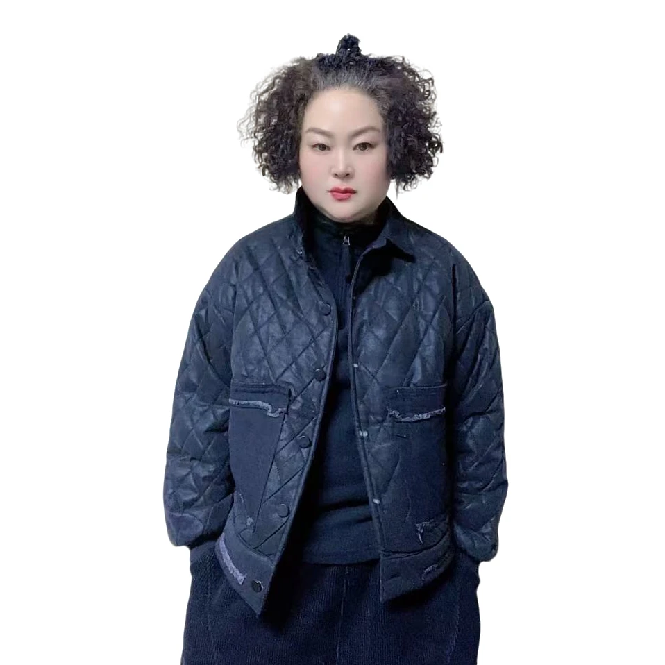 86毛边牛仔口袋拼接加绒时尚外套-529复古加厚保暖冬季宽松休闲