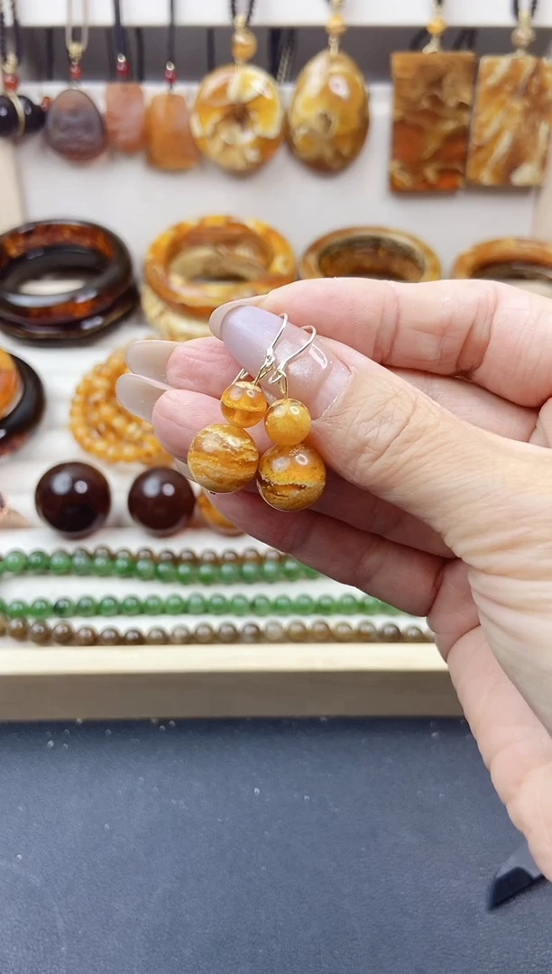 未镶嵌琥珀裸石金 沙 蜜 耳 饰 吊 坠