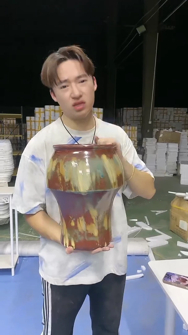 宜兴紫砂粗陶花瓶20*32