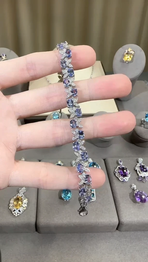 银S925镶嵌手链坦桑石7mm手链高级款