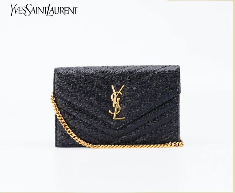 99新 YSL/圣罗兰 茉上/黑金鱼子酱信封包