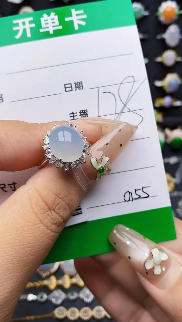 翡翠戒指银S925镶嵌0155
