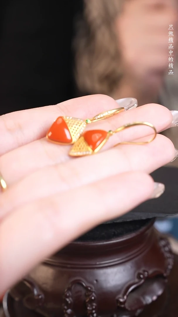 【闪购商品】南红玛瑙耳饰未镶嵌南红玛瑙耳饰AB款