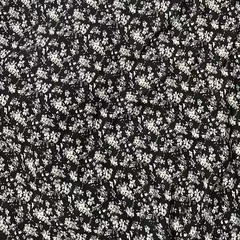 【黑色双色花弹力双绉】连衣裙面料布料时尚时装面料