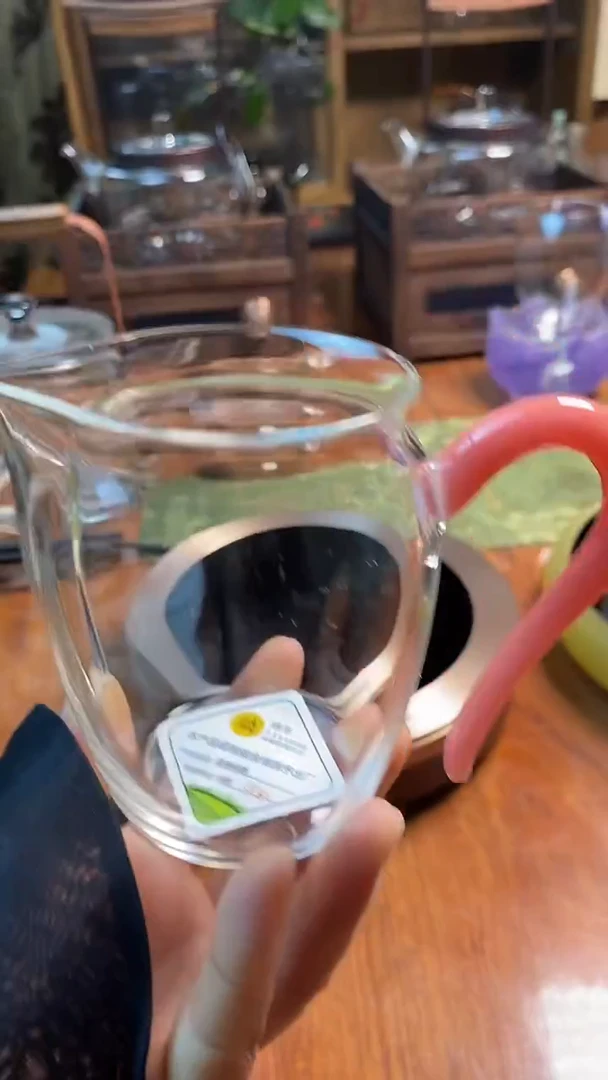 高硼硅玻璃手柄款蜜桃粉把手公道杯