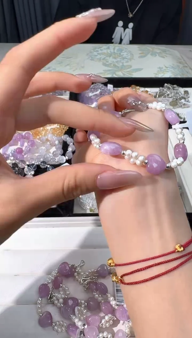 水晶手链银S925镶嵌Y040珍朱紫锂爱心编织款