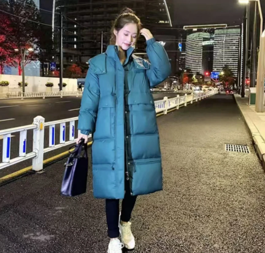 C2070#棉服冬季加厚中长款过膝棉服情侣宽松棉衣长款中长款