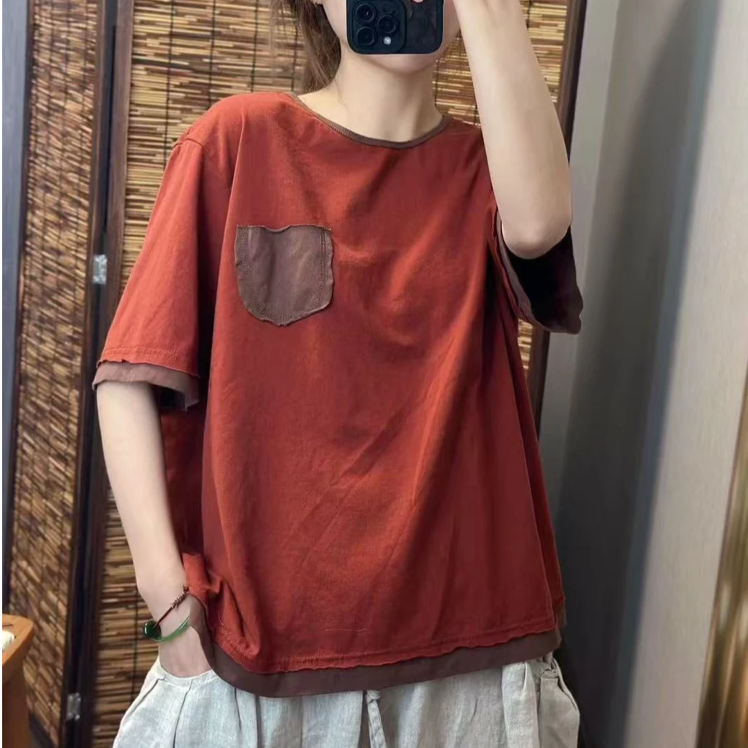 139089小口袋拼接短袖