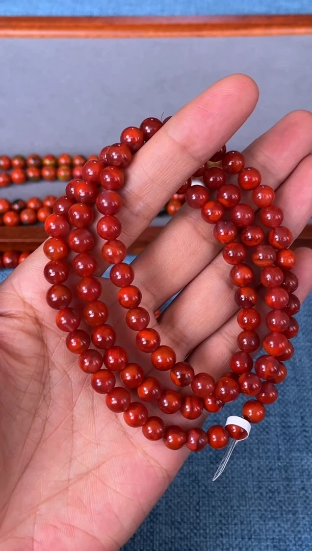 未镶嵌手串南红玛瑙N06凉山瓦西料原矿双色牛血红7mm多圈