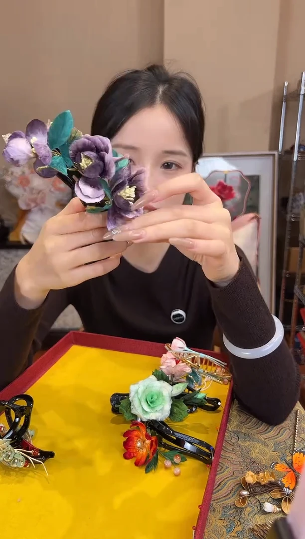 刺绣非遗绒花（发饰）