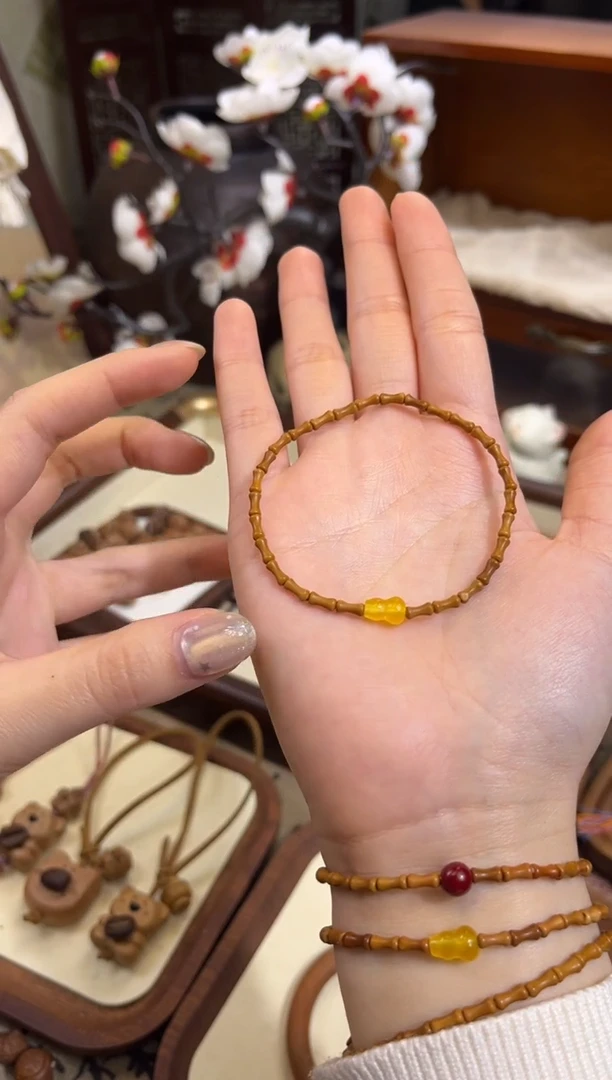 手串桃核【桃缘行】竹节「黄色葫芦」桃木桃核辟、挡、驱、护 备注手围