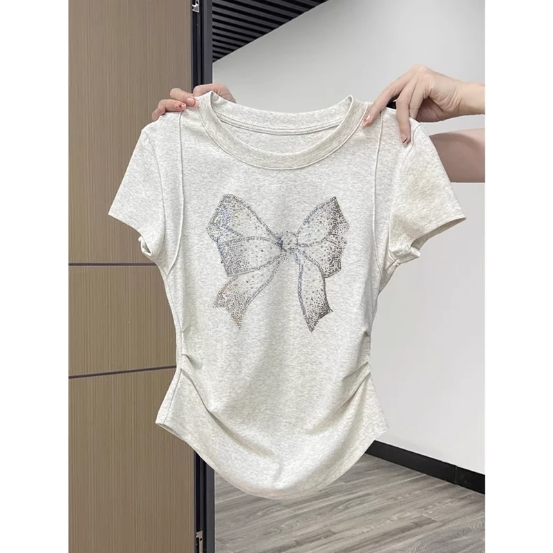 正肩短袖T恤女夏季新款修身显瘦不规则设计感短款小个子爆款上衣