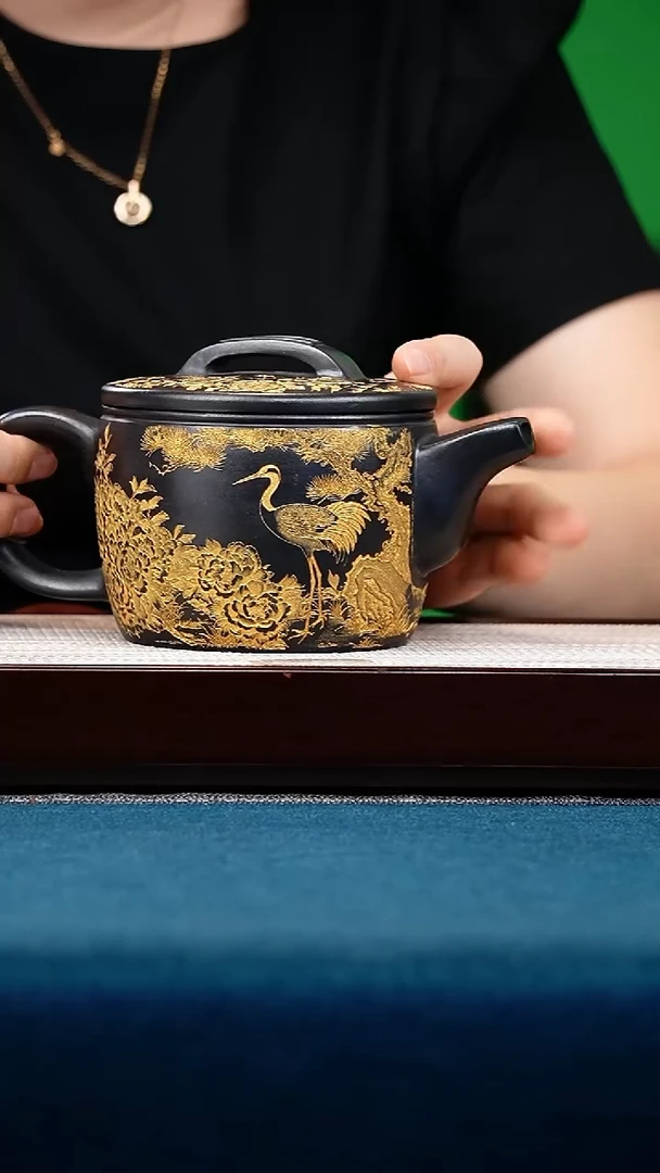 茶杯紫砂石黄高汉瓦刻松鹤