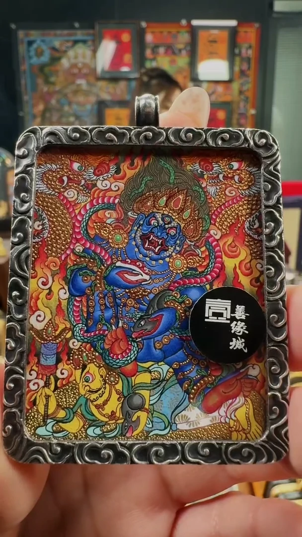 吊坠壹善缘城手绘唐卡黑C