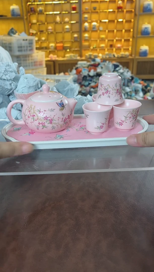 瓷片鸣盏居11111111粉西施壶套组4杯+茶盘