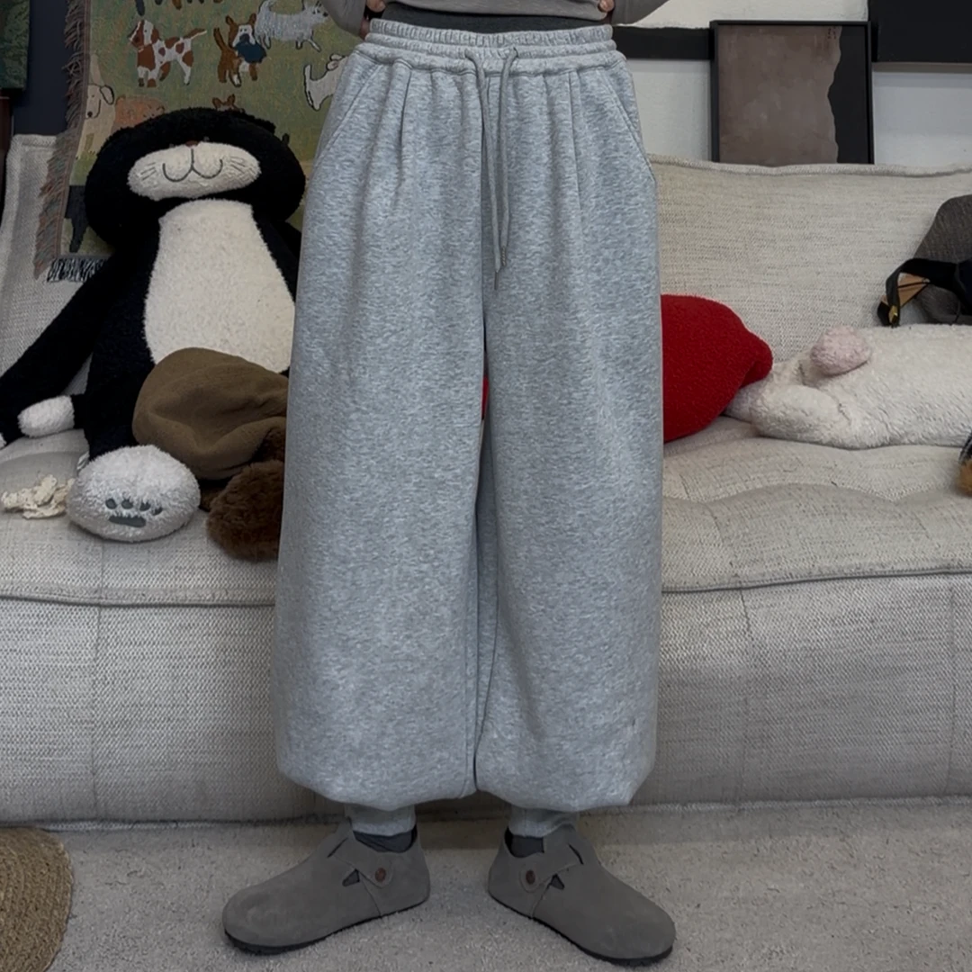 橘子罐头新款百搭高腰加绒加厚秋冬罗口束脚裤