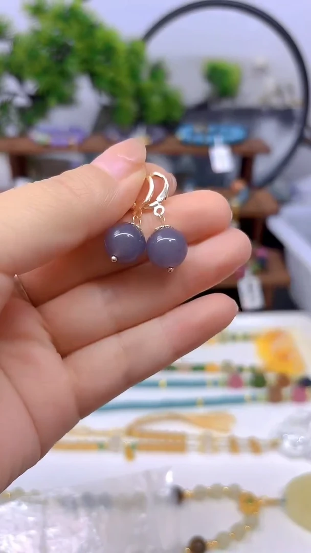 和田玉14K金镶嵌耳饰E663